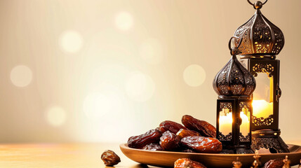 Obraz premium background of muslim holy month of ramadan. bowl full of dates. high quality photo