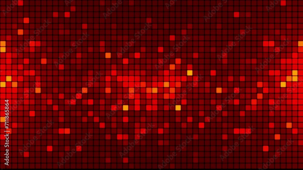 Poster animated red digital square background with looping technology. the background appears and disappear