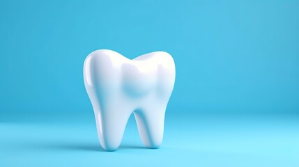 Close-up of a tooth on a blue background. Medical, dental design template. Dental health concept