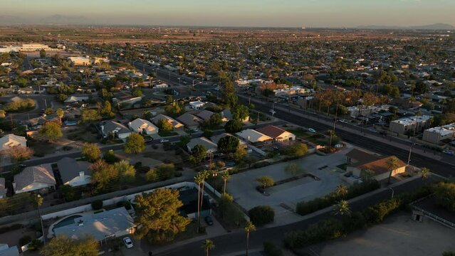 Aerial view of the city of Scottsdale Arizona suburbs and residential neighborhood