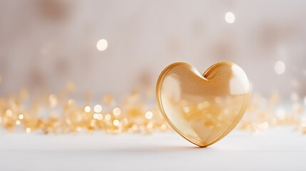 Fototapeta premium transparent glass heart on bokeh background, love concept
