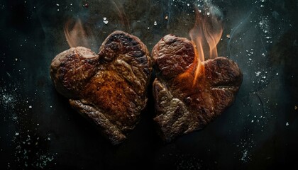 Two heart shaped steaks for Valentine's day
