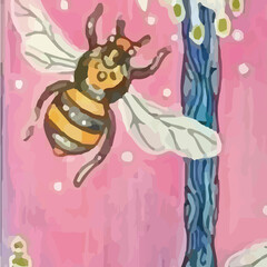 Watercolors and various flowers, butterflies, strawberries, insects are beautiful