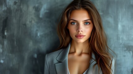 Fototapeta na wymiar Confident young woman with striking blue eyes and elegant style