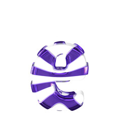 White symbol with thick dark purple straps. letter e