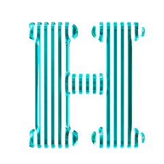 White 3d symbol with turquoise vertical ultra thin straps. letter h