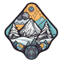 Geometric Mountain Sticker Graphic, PNG