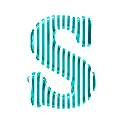 White 3d symbol with turquoise vertical ultra thin straps. letter s