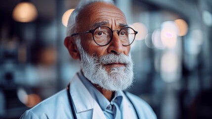 Fototapeta premium Senior medical professional with stethoscope in clinical setting