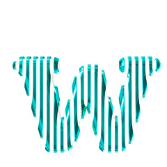 White 3d symbol with turquoise vertical ultra thin straps. letter w