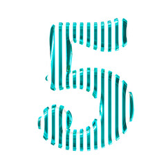 White 3d symbol with turquoise vertical ultra thin straps. number 5