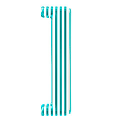 White 3d symbol with turquoise vertical ultra thin straps