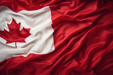 A flag of Canada with a red background, a white square in the center, and a red maple leaf in the white square