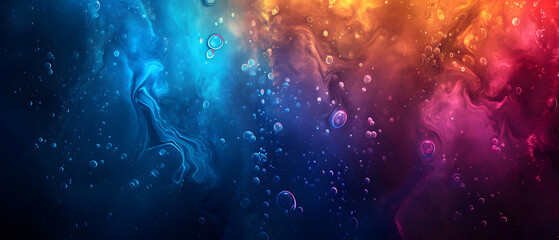 Vibrant bubbles float in a kaleidoscope of colors, creating a mesmerizing scene in a cosmic realm