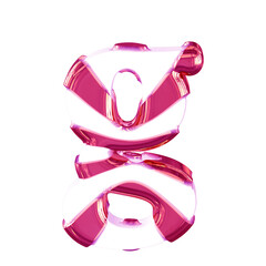 White symbol with thick pink straps. letter g
