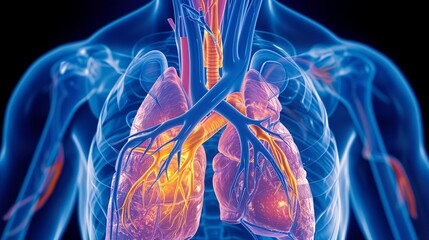 Detailed human respiratory system anatomy illustration with lungs - Powered by Adobe