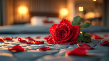 Rose bouquet. Soft focus of a Rose bouquet on a bed, romantic, honeymoon and Valentine's concept. - obrazy, fototapety, plakaty