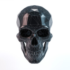 Low poly skull. 3D render. Black color with white edges.