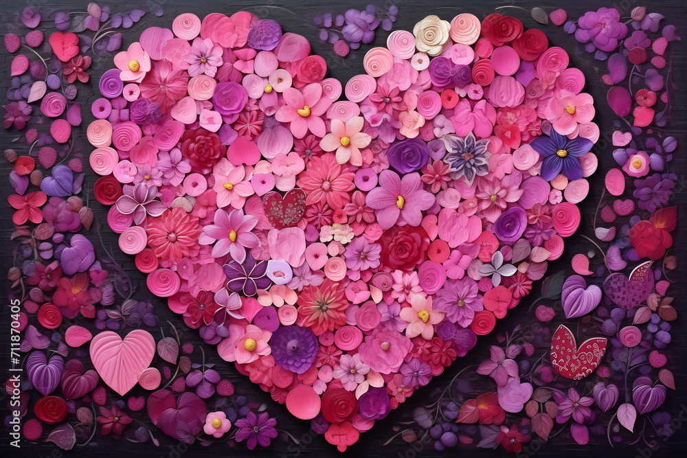 Wall mural pink abstract background with hearts.