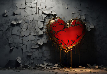 Image of a red heart on cracked plaster