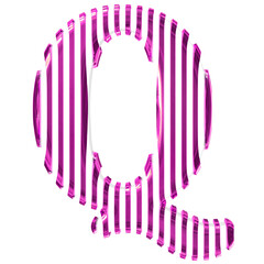 White symbol with purple vertical ultra thin straps. letter q