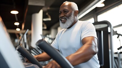 Senior black man on a treadmill at the gym