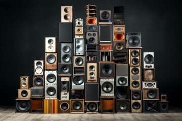 A collection of audio speakers arranged in a vertical stack. Generative AI