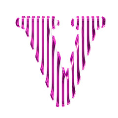 White symbol with purple vertical ultra thin straps. letter v