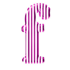 White symbol with purple vertical ultra thin straps. letter f