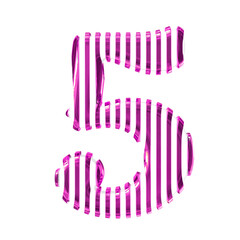 White symbol with purple vertical ultra thin straps. number 5