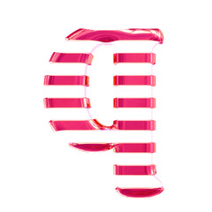 White symbol with thin pink horizontal straps. letter q