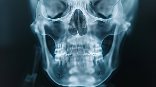 Human Skull X-ray Image in Blue Tone