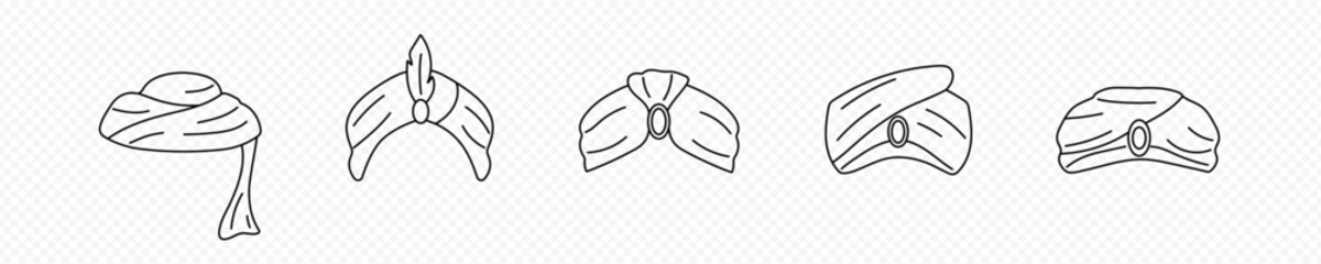 Bedouin turbans sketch. Traditional indian and arabic fabric headdress for sikh and bedouin with trendy cultural vector design