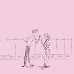 Boy giving a flower to a girl