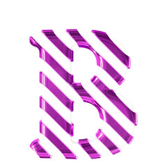 White symbol with thin purple diagonal straps. letter b