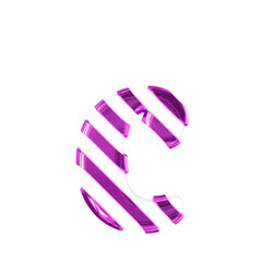 White symbol with thin purple diagonal straps. letter c