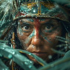 Visión de la tribu: Eco de ancestros en la Profundidad de miradas milenarias. - obrazy, fototapety, plakaty