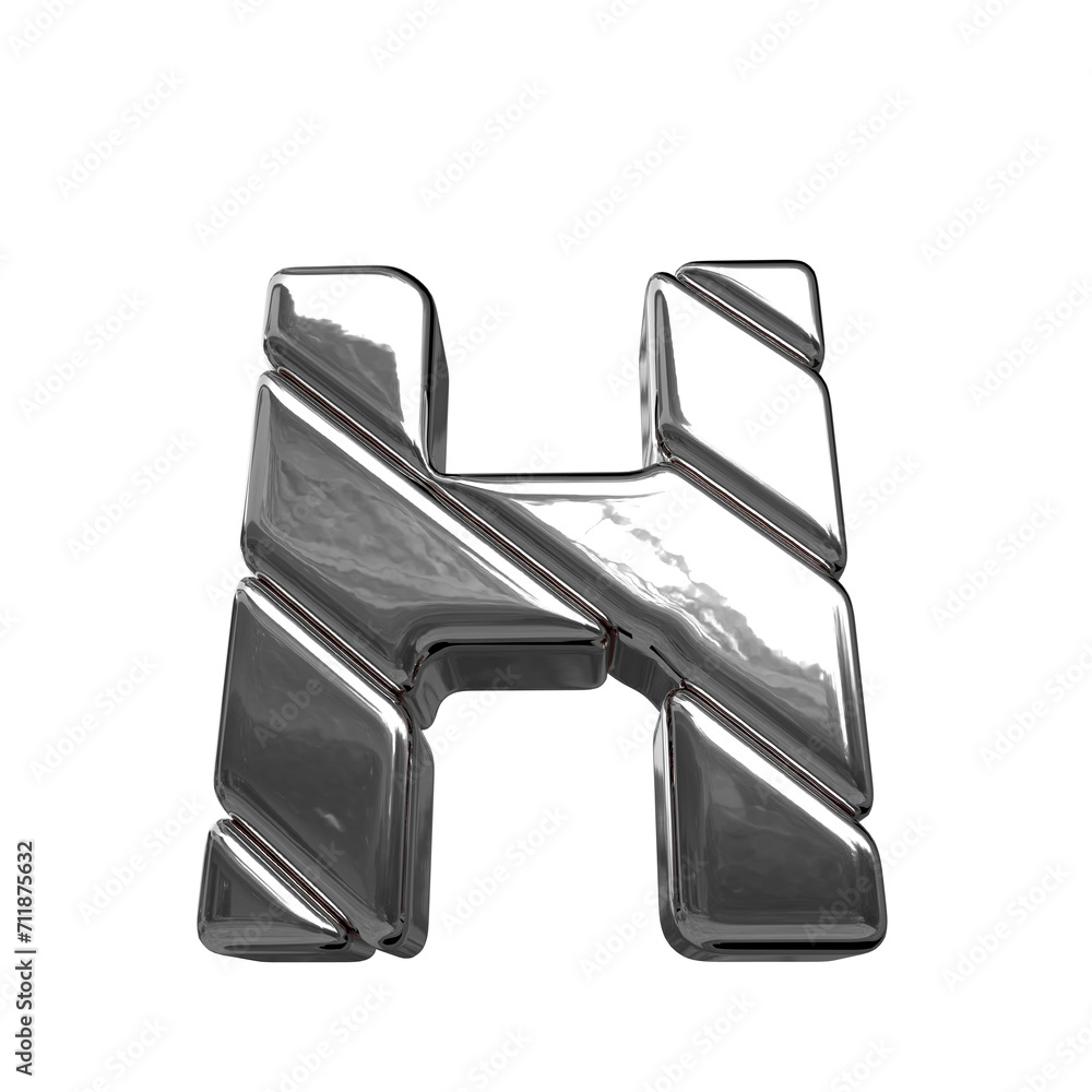 Wall mural 3d symbol made of silver diagonal blocks. letter h