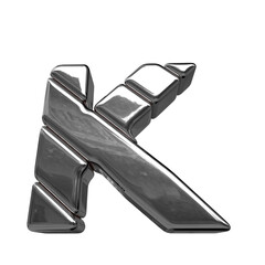 3d symbol made of silver diagonal blocks. letter k