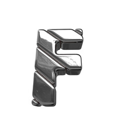 3d symbol made of silver diagonal blocks. letter f