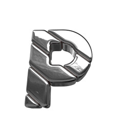 3d symbol made of silver diagonal blocks. letter p