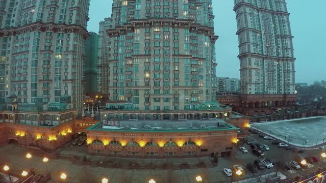 Residential complex Scarlet Sails at winter evening.