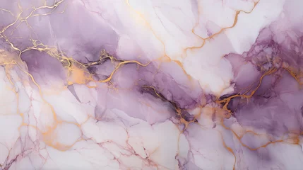 Schilderijen op glas Abstract lilac marble background with golden veins pain   © Ilya