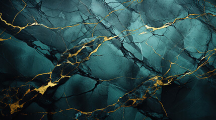 Abstract green marble background with golden veins pain	
