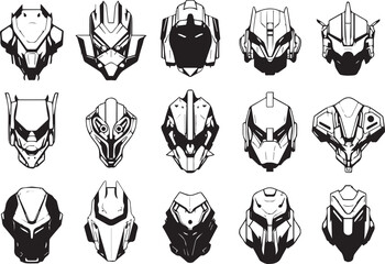 Set robot heads. Hand drawn vector illustration