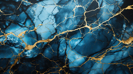 Abstract blue marble background with golden veins pain	
