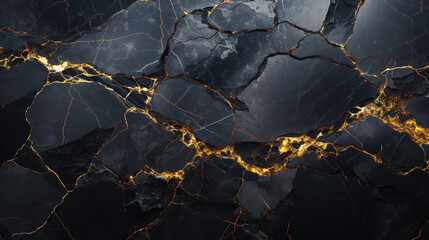 Abstract black marble background with golden veins pain 

