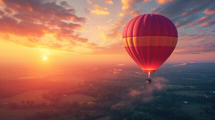 A hot air balloon floating in the air