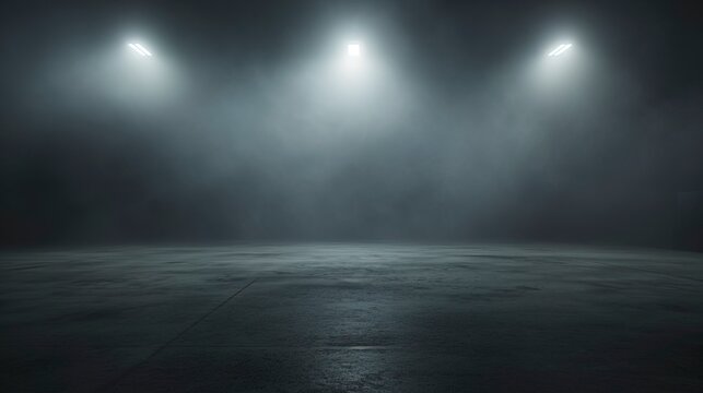 Dark empty foggy street, spotlight, neon, concrete. © MiaStendal
