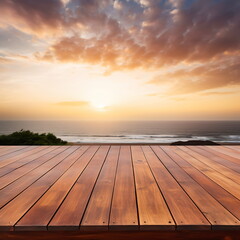 Wooden dock overlooking a beach at sunset